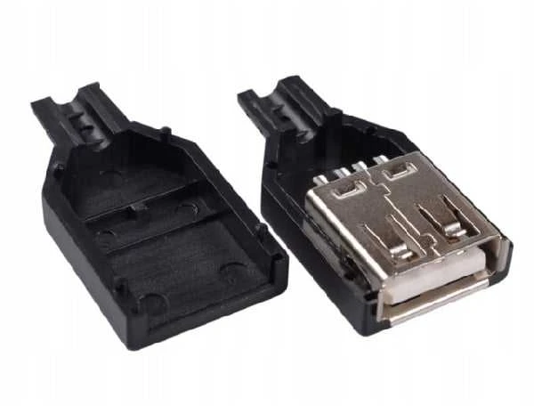 USB tipo A lizdo korpusas su komponentais