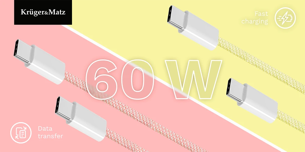 USB Type C – USB Type C laidas 60 W 1 m geltonas Kruger & Matz Basic