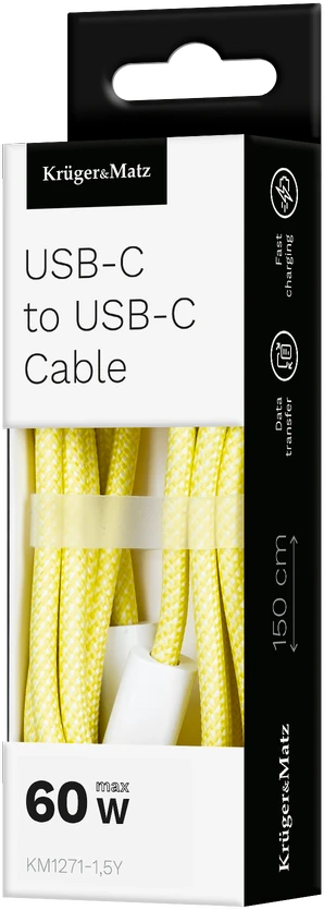 USB Type C – USB Type C laidas 60 W 1.5 m geltonas Kruger & Matz Basic