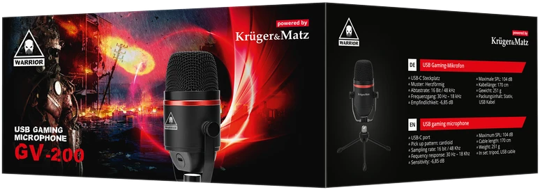 USB žaidimų/vlogerio mikrofonas Kruger & Matz Warrior GV-200