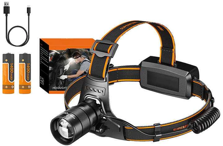 Žibintuvėlis ant galvos UV 7W 395nm + balta 6W 520lm, įkraunamas 2x 18650 2000mAh, SUPERFIRE