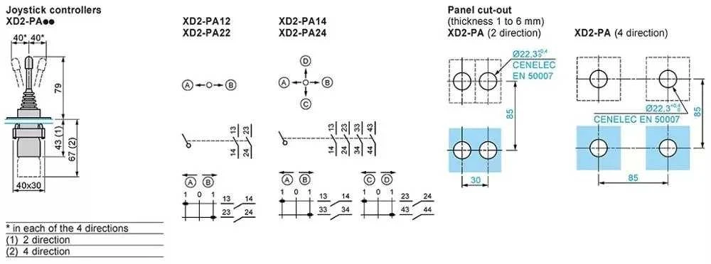 Valdymo svirties manipuliatorius - XP2-PA22 - 2 padėčių monostabilus jungiklis