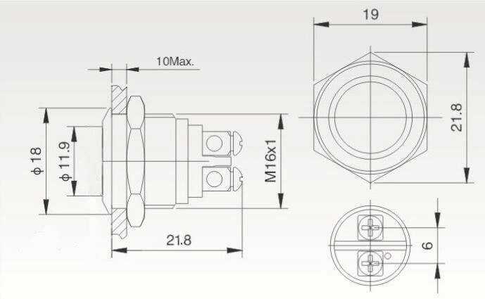 Oem Vandalams atsparus mygtukas PBW-16BKS - monostabilus - 2A 250V - plokščias mygtukas