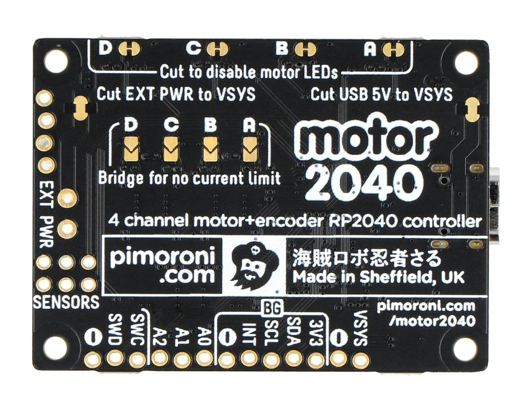 Variklis 2040 - keturių variklių valdiklis 10V/0.5A - RP2040 - Pimoroni PIM618