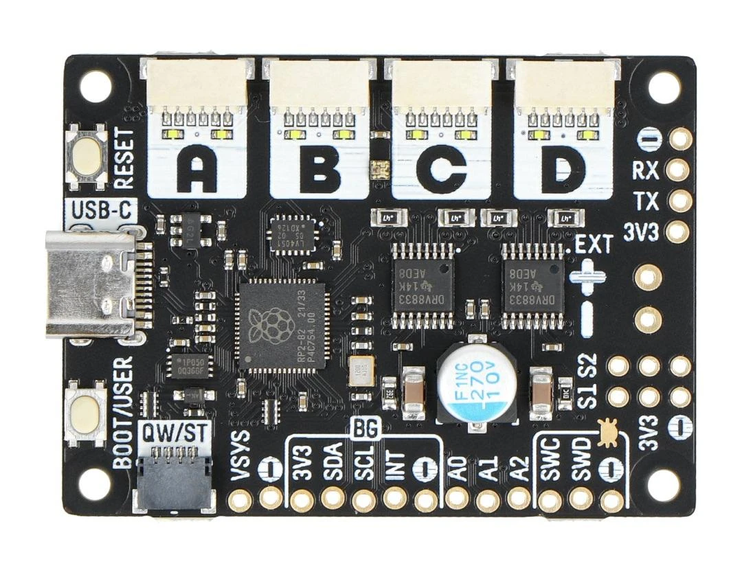 Variklis 2040 - keturių variklių valdiklis 10V/0.5A - RP2040 - Pimoroni PIM618