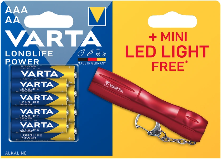 Bateria VARTA Longlife Power LR03/LR06 baterijos x4 + mini LED žibintuvėlis