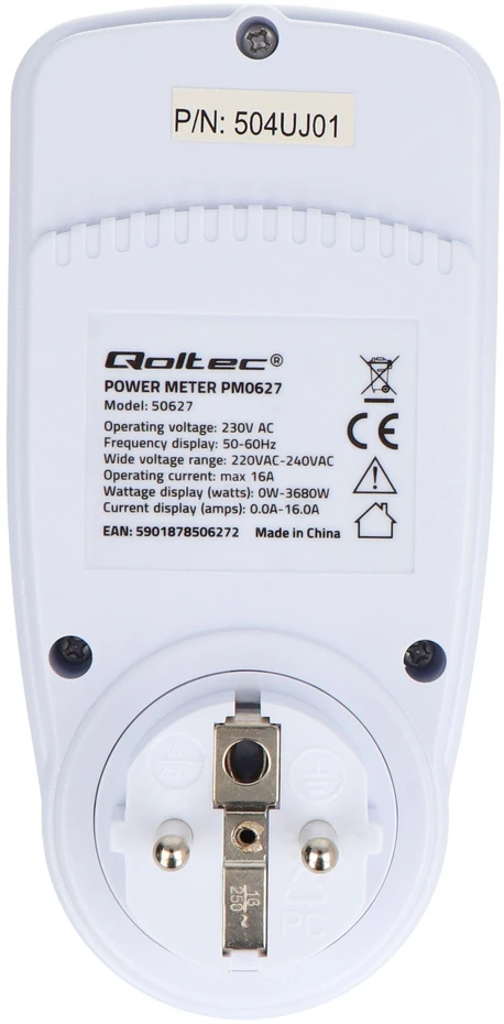 QOLTEC 50627 Galios matuoklis PM0627 su istorija / 3680W / 16A / LCD