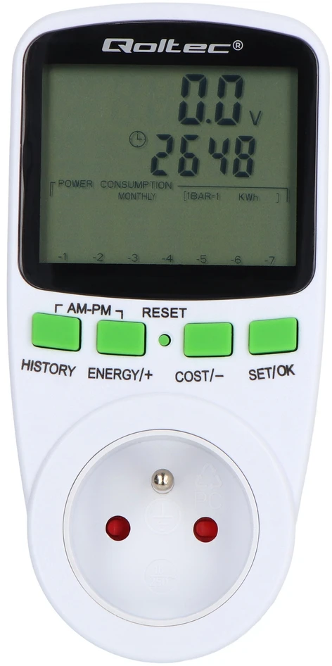 QOLTEC 50627 Galios matuoklis PM0627 su istorija / 3680W / 16A / LCD