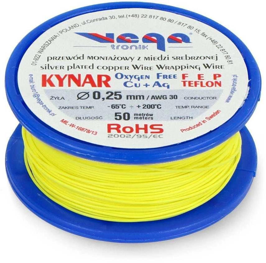 Geltonas Kynar montavimo laidas 0.25 mm ant ritės