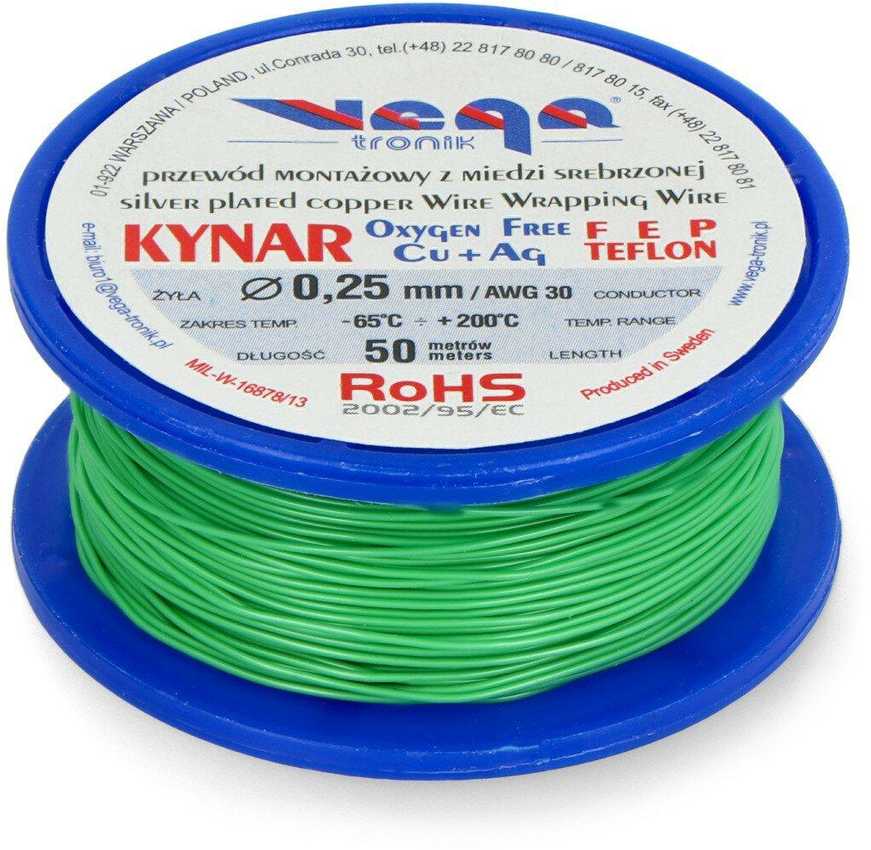 Vega Tronik Montavimo laidas Kynar sidabruotas varis - 0.25 mm/AWG 30 - žalias - 50 m