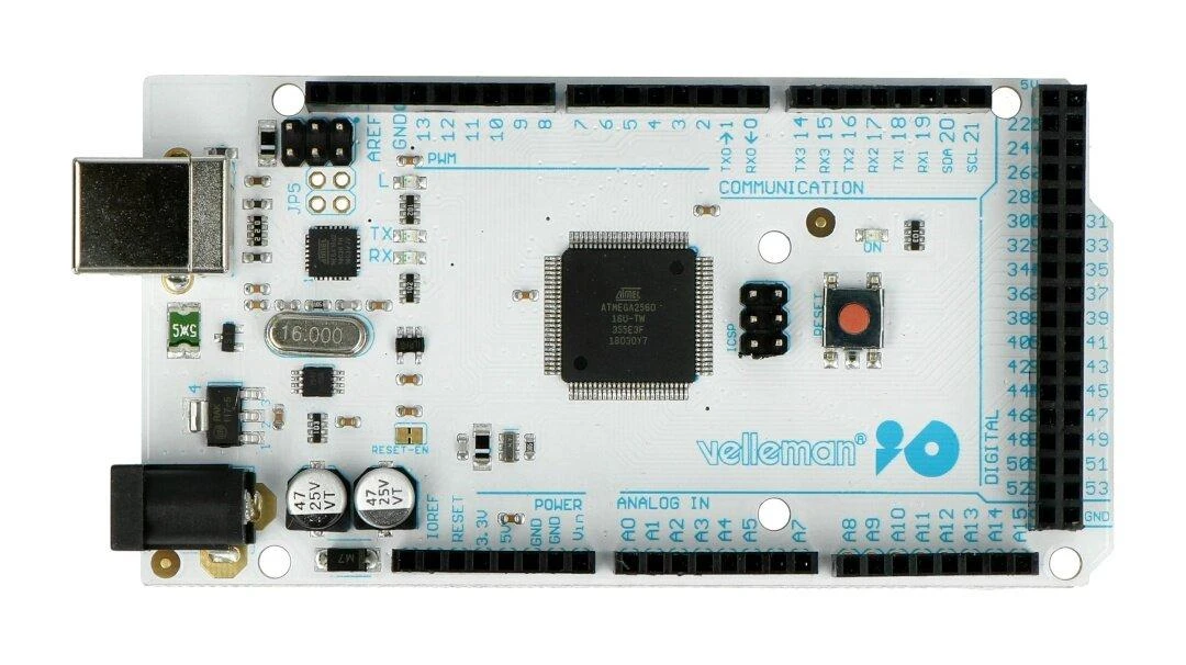 Velleman VMA101 ATmega2560 plokštė iš viršaus