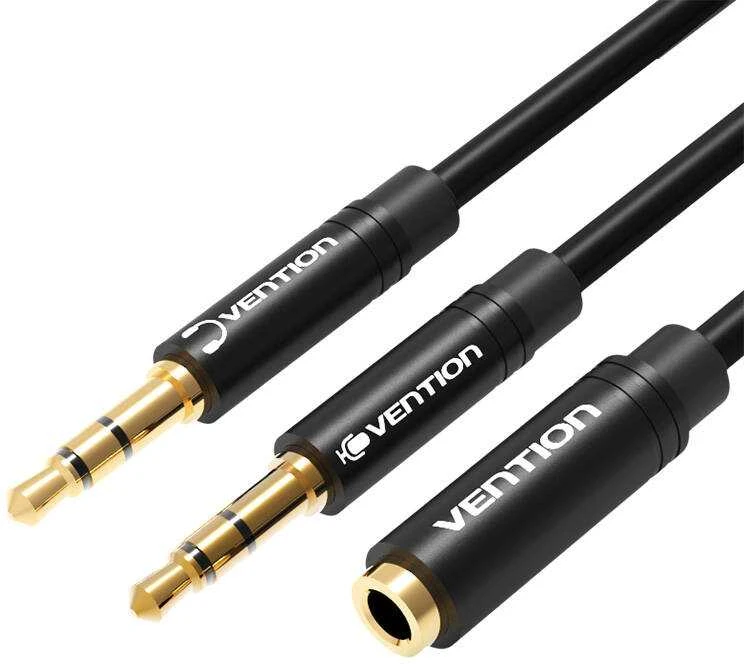 Vention AUX 2x 3.5mm kabelis 0.3m - Juodas