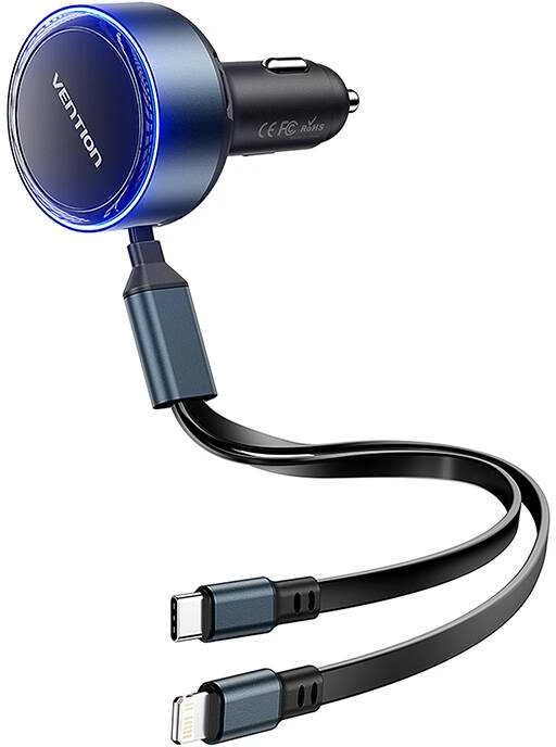 Vention FFOB0 USB-C automobilinis įkroviklis + USB-C/Lightning 30W laidas