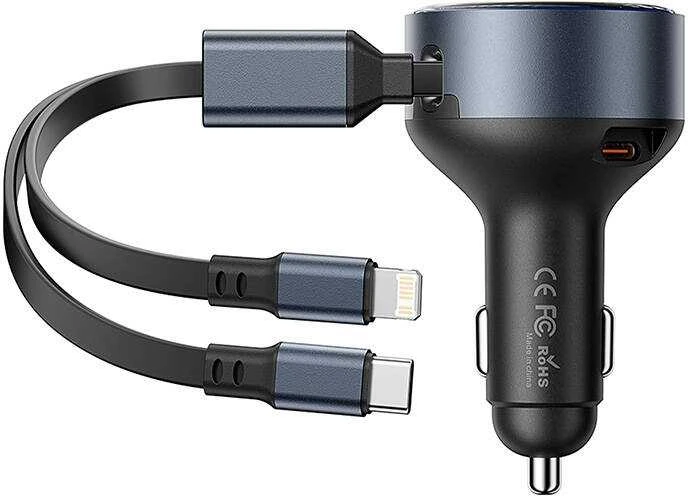 Vention FFOB0 USB-C automobilinis įkroviklis + USB-C/Lightning 30W laidas