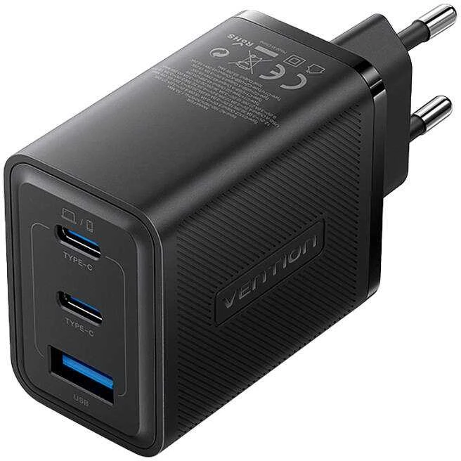 Vention Sieninis įkroviklis, ventiliacija, FERB0-EU, 2xUSB-C, USB-A, 65W/65W/30W, GaN (juoda)