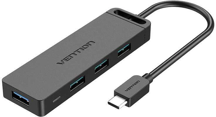 Vention Ventiliacija iš USB-C į USB3.0 x 4 šakotuvą su maitinimo šaltiniu Juodas 0,15 m