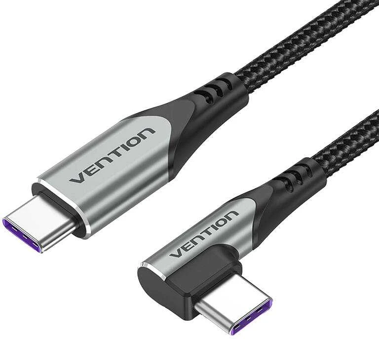 Vention Ventiliacijos TAKHF USB-C į USB-C 5A kampinis kabelis (pilkas)