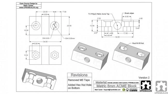 Grąžtas Oem Veržlės blokas – skirtas 8 mm ACME srieginiam strypui TR8x8