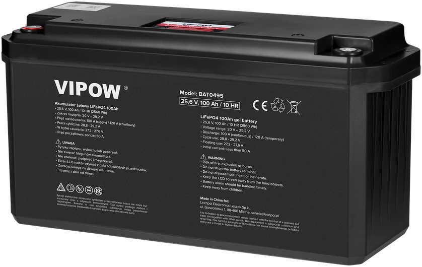 Vipow Akumuliatorius LiFePO4 100Ah 25,6 V akumuliatorius su BMS