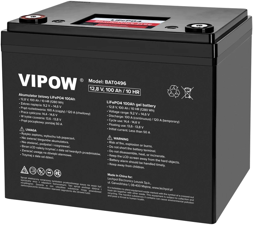 Vipow 100Ah akumuliatorius su LCD ekranu