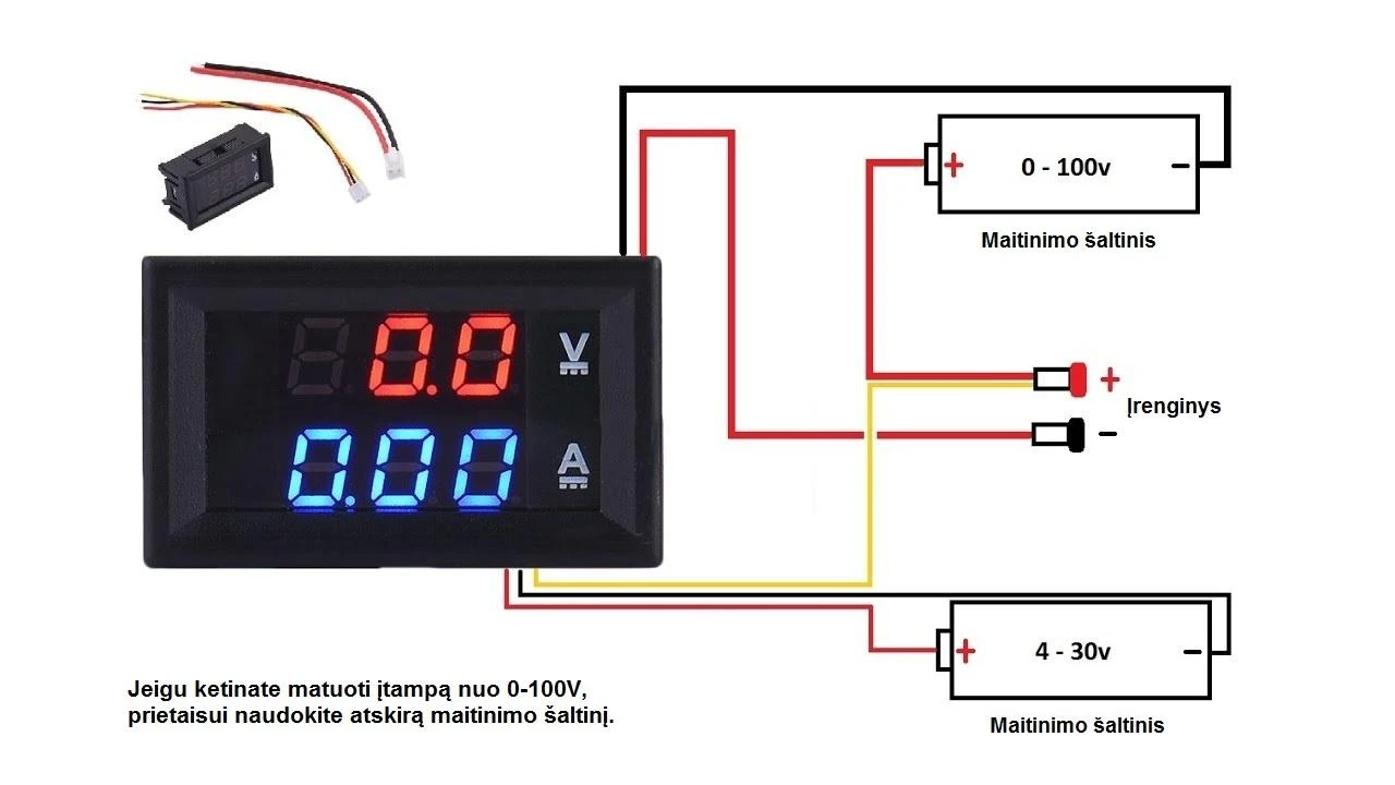 Oem Volt/ampermetras DC 0-100V 10A