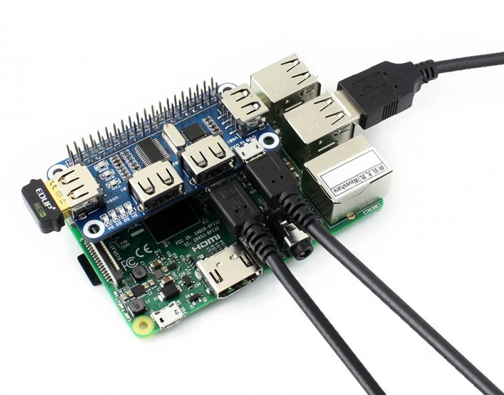 Waveshare 4xUSB Hub Hat - Raspberry Pi 3/2/Zero Priedėlis