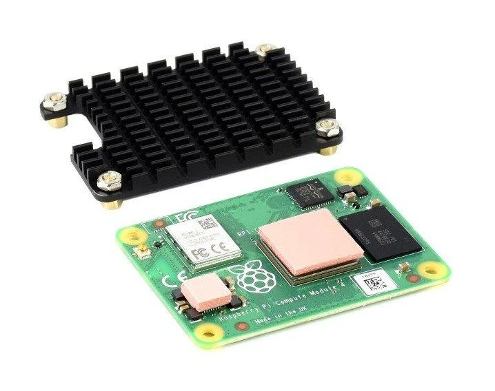 Waveshare Aliuminis radiatorius, skirtas Raspberry Pi Compute Module 4 su šilumai laidžia juosta, juodas