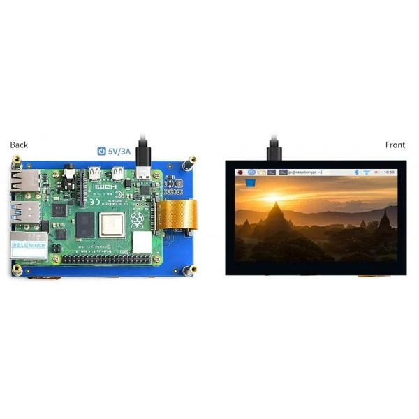 Waveshare 4.3 colio DSI ekranas su Raspberry Pi plokšte