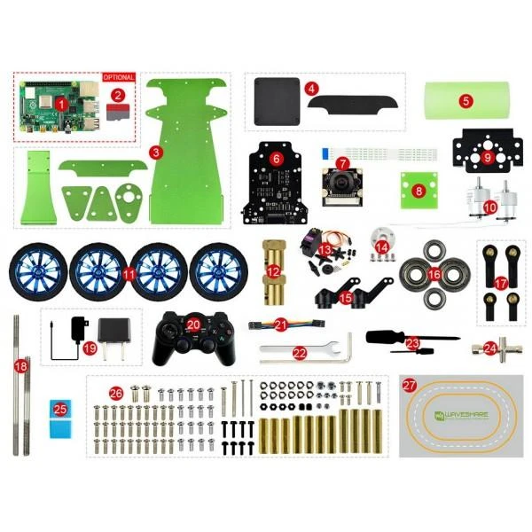 Waveshare PiRacer DonkeyCar - 4 ratų roboto važiuoklė su AI kamera suderinama su Raspberry Pi