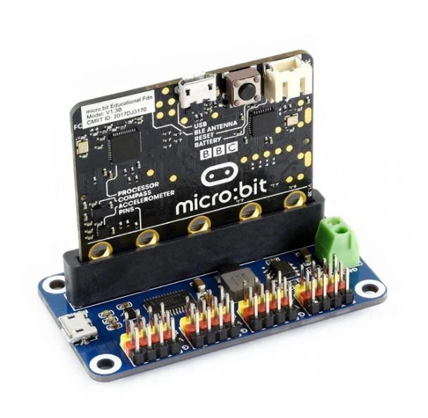 Waveshare servo valdiklis su įdėtu Micro:bit kompiuteriu