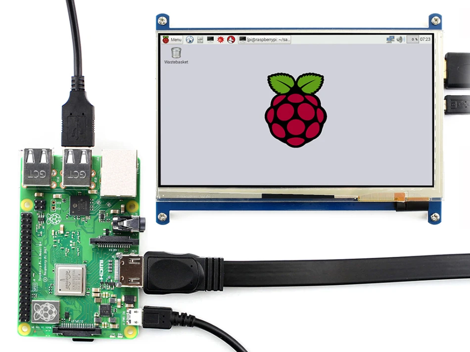 Oem Waveshare Talpinis Lietimui Jautrus Ekranas Raspberry Pi Mikrokompiuteriui - LCD IPS 7" (C) 1024x600px HDMI + USB + Dėžutė