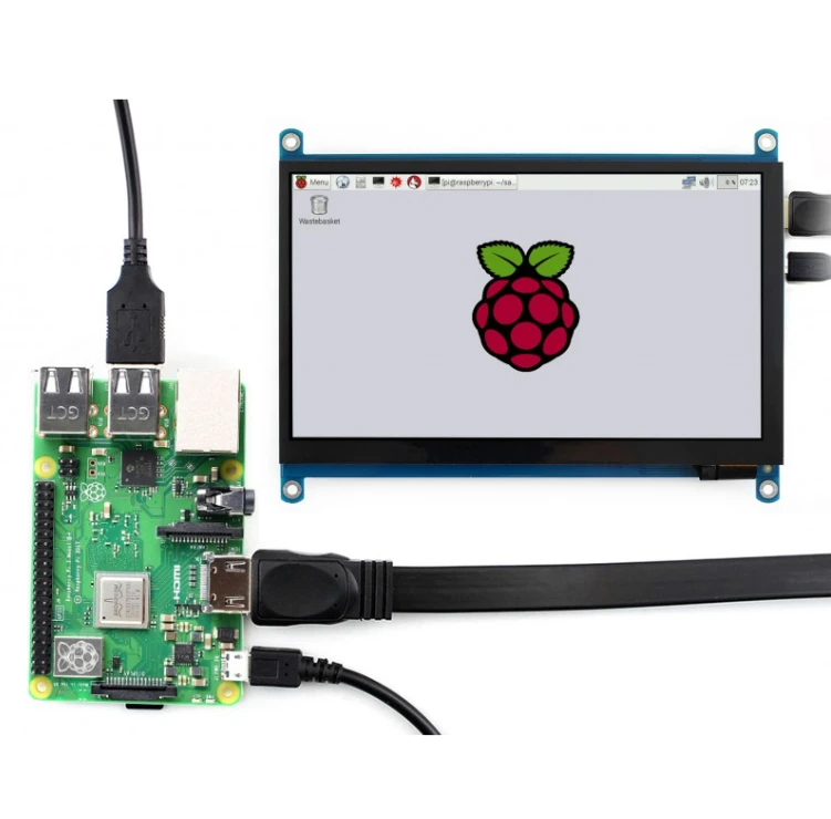 7 colių liečiamas ekranas su prijungtu Raspberry Pi