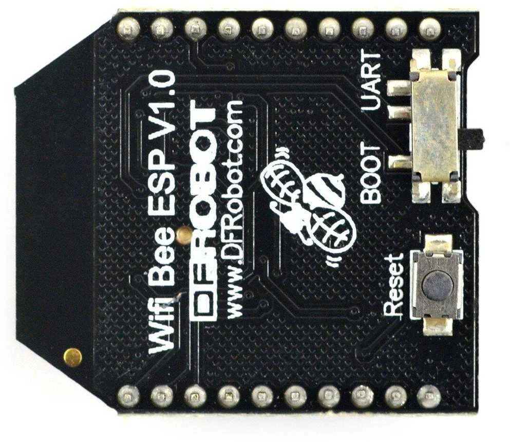 DFrobot WiFi Bee modulio viršutinė dalis su valdymo elementais