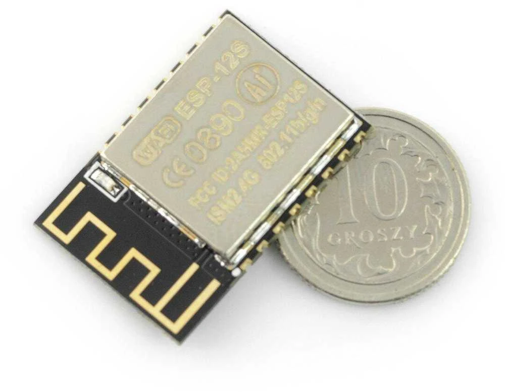 Oem WiFi modulis ESP-12S ESP8266 juodas - 9 GPIO, ADC, PCB antena