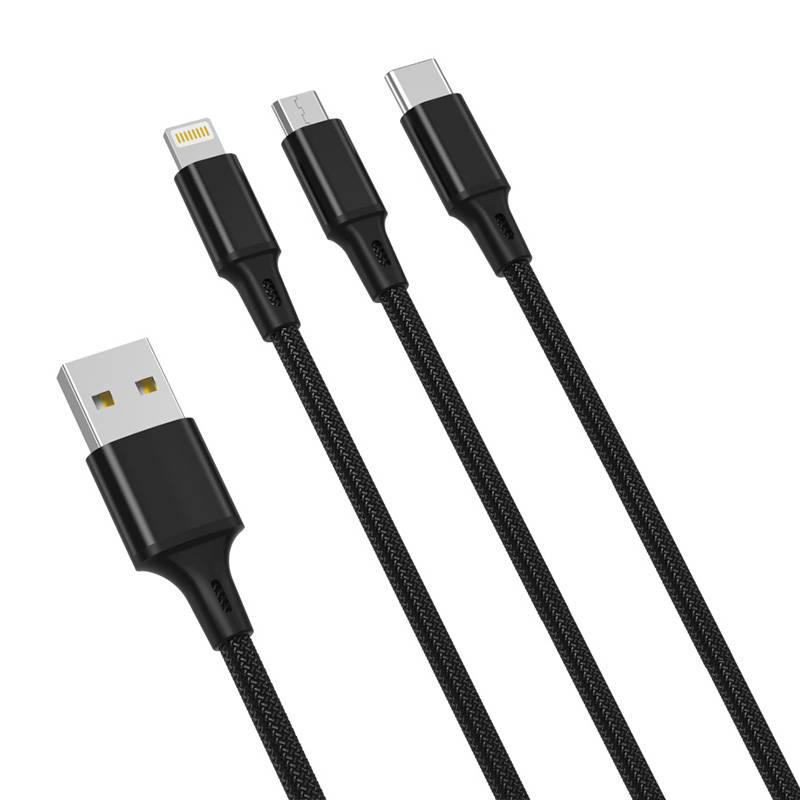 XO 3in1 kabelis USB-C / Lightning / Micro 2.4A, 1.2m (juodas)