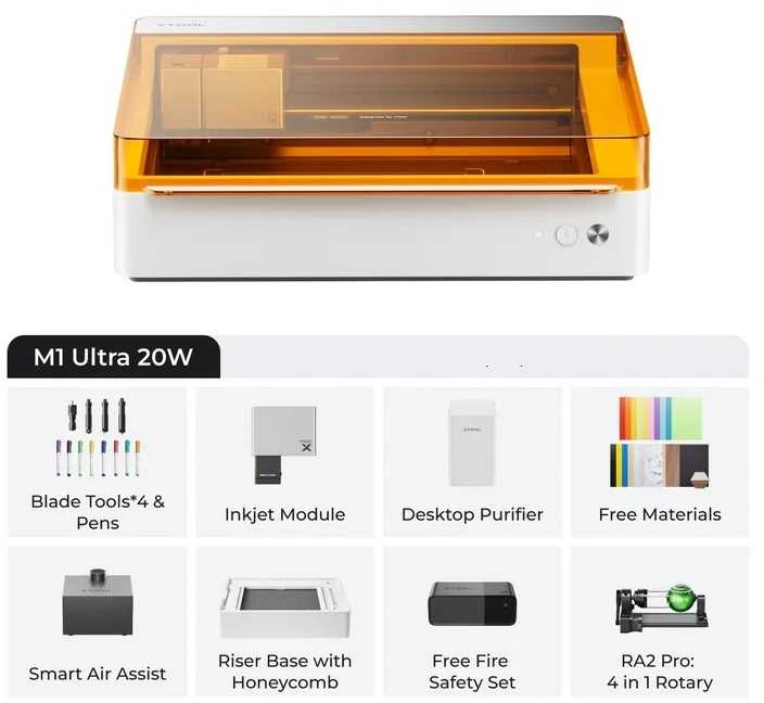 xTool M1 Ultra 20W 4 viename rankdarbių įrenginys / lazerinės graviravimo staklės