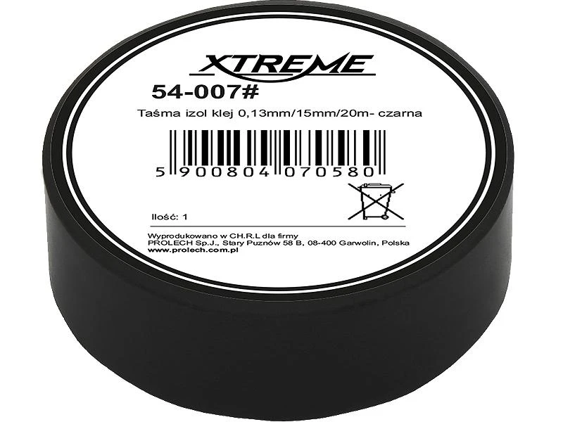 54-007# Xtreme Lipni izoliacinė juosta 0.13mm 15mm 20m- juoda