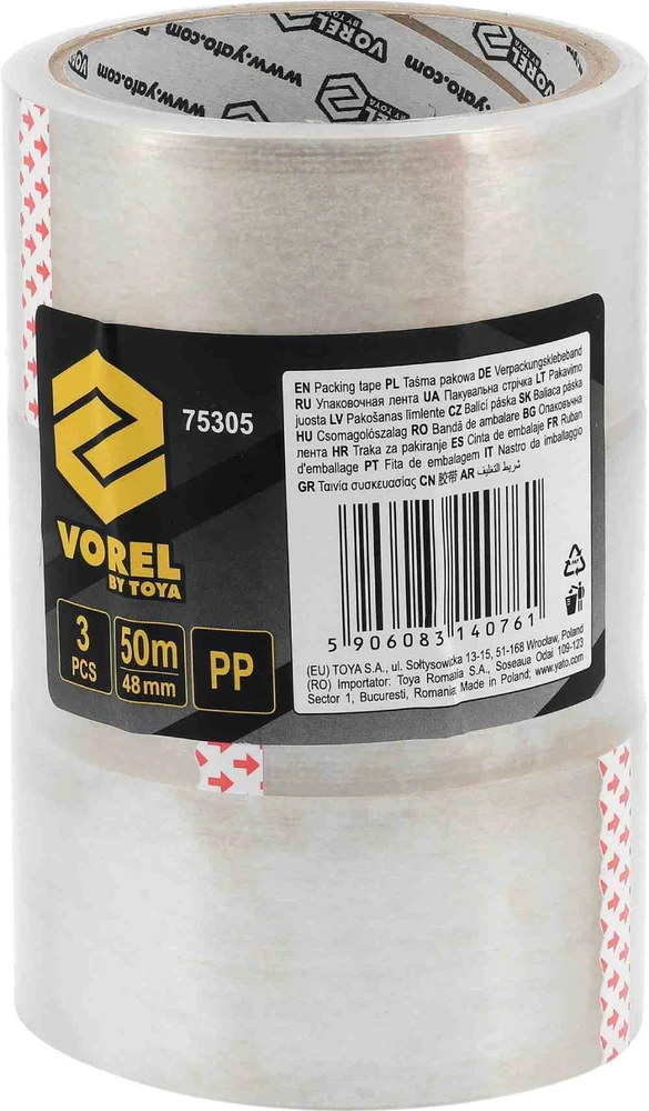 Vorel Toya Sa Poland Skaidri PP pakavimo juosta 48 mm x 50 m, 3 vnt. (75305)