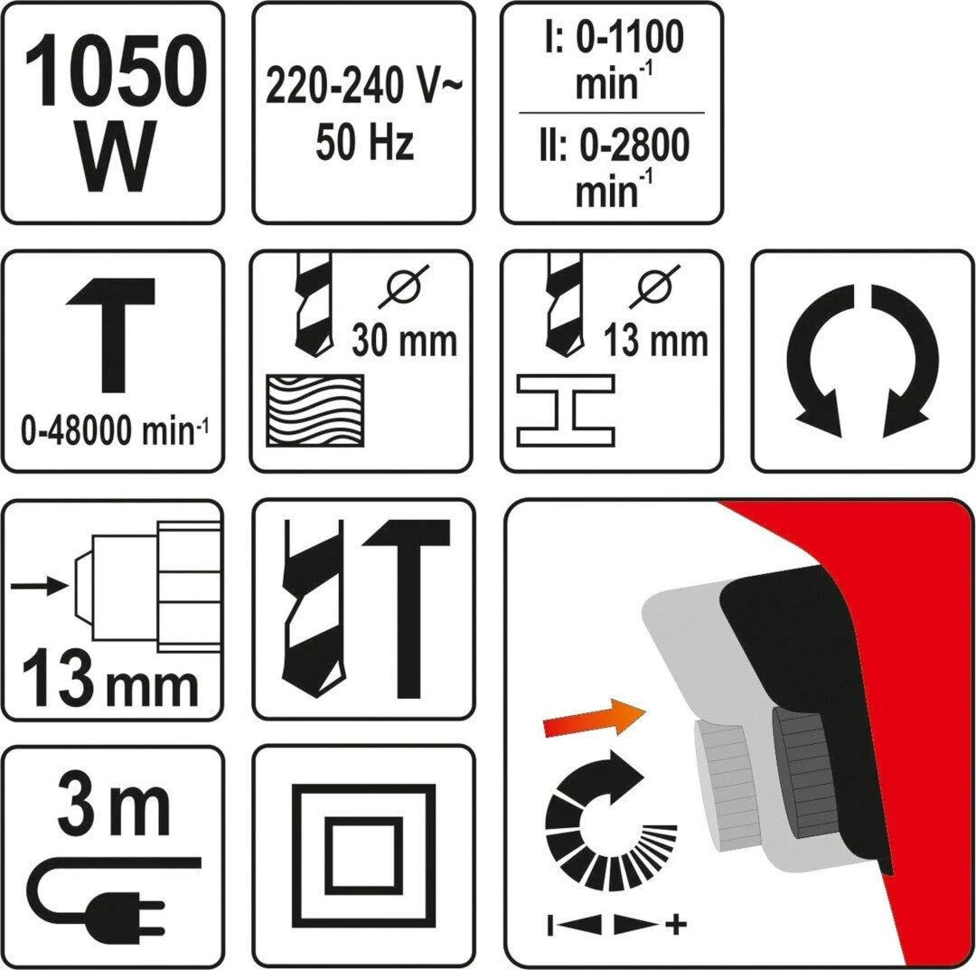 Yato YT-82044 dviejų greičių plaktukas grąžtas 1050W