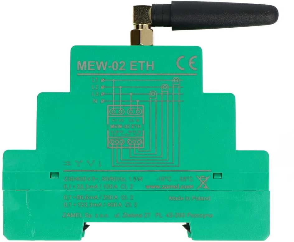 Zamel Supla MEW-02 ETH - elektros suvartojimo monitorius 3F+N WiFi - 3x SC-16 100A transformatorius