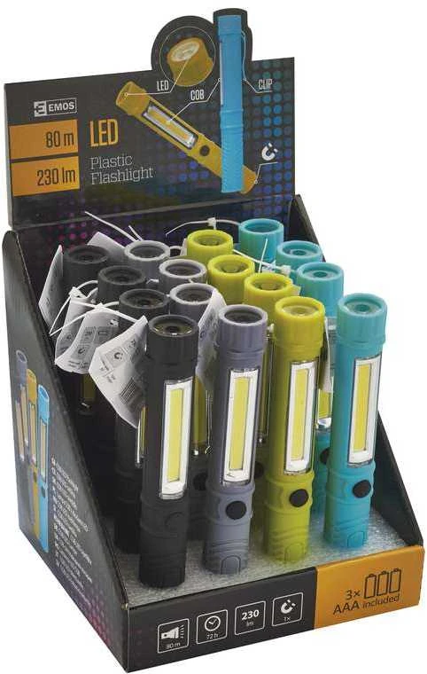 Žibintuvėlis LED 3W + 1LED, 230lm, su magnetu, EMOS