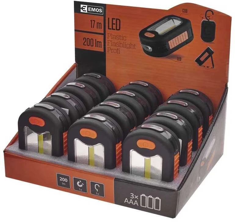 Žibintuvėlis LED, COB, su magnetu ir kabliu, 200lm, 3xAAA, EMOS