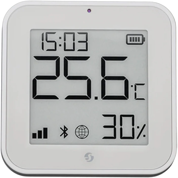 Shelly BLU H&T Ekranas ZB temperatūros, drėgmės, LUX sensorius, Bluetooth, Zigbee, Baltas