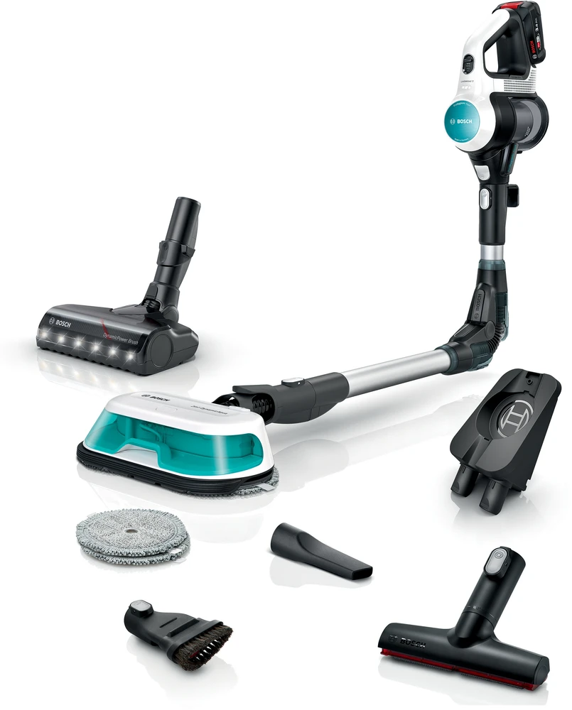 Bosch BCS71HYG1 Įkraunamas 2 viename vakuumas dulkių siurblys ir šluostė, Unlimited 7 ProHygienic Aqua, Baltas