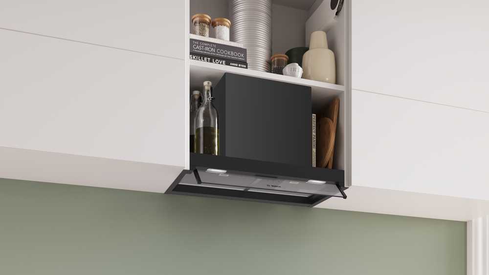 Bosch DBB65CC60 Serija 4, Integruojamasis kamino tipo gartraukis, 60 cm, Matinė juoda