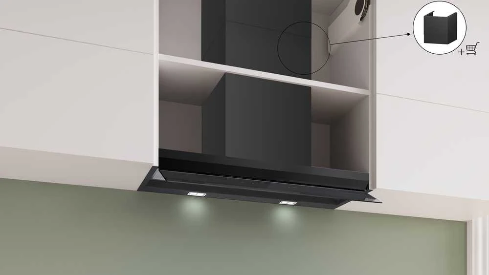Bosch DBB87DP60 Serija 6, Integruojamasis kamino tipo gartraukis, 80 cm, skaidrus stiklas su juodu atspaudu, Matinė juoda