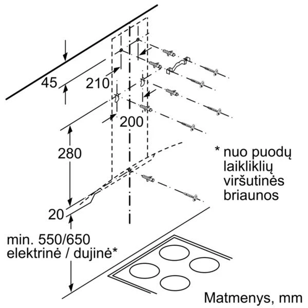 Bosch DWA66DM50 Serija 4, Prie sienos montuojamas gartraukis, 60 cm, clear glass