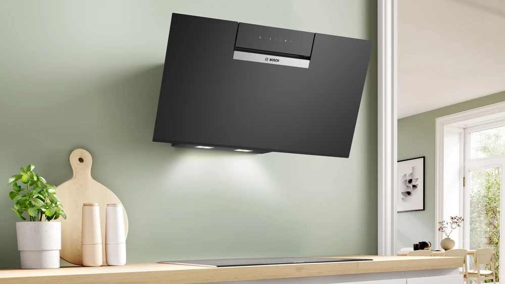 Bosch DWK87FN60 Serija 4, Prie sienos montuojamas gartraukis, 80 cm, skaidrus stiklas su juodu atspaudu, Juoda