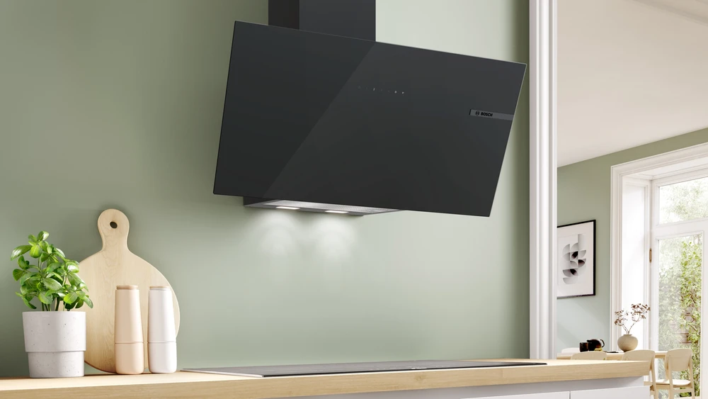 Bosch DWK87PN61 Serija 6, Prie sienos montuojamas gartraukis, 80 cm, skaidrus stiklas su juodu atspaudu, Juoda
