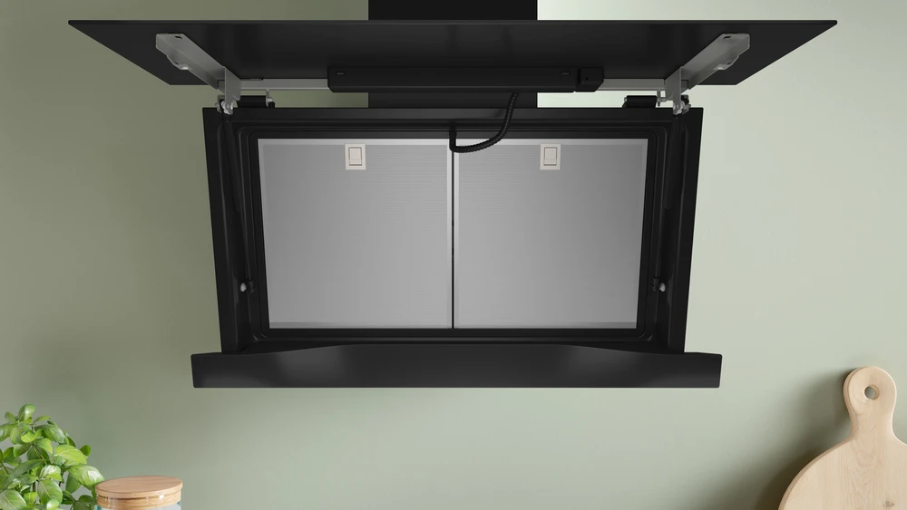 Bosch DWK91LT60 Serija 8, Prie sienos montuojamas gartraukis, 90 cm, skaidrus stiklas su juodu atspaudu, Juoda